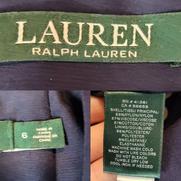 Vintage Y2K Ralph Lauren Formal Floral Lace Pencil Skirt 6 Navy Blue Below Knee - Picture 3 of 11